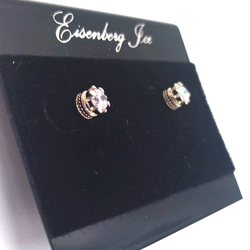 Vintage Eisenberg Ice 4MM Pave Cubic Zirconia Crystal Stud Earrings in Silver - Picture 3 of 5